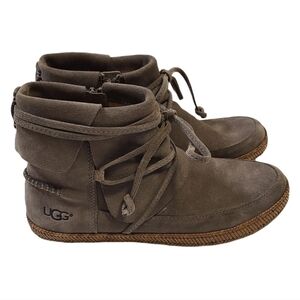EUC UGG Reid Moc Zippered Bootie Slate Size 5.5 Boho Bohemian Moccasin